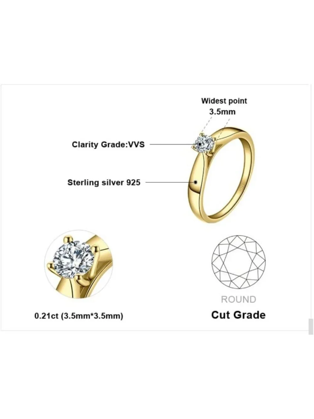 Classic 0.2ct Cubic Zirconia Solitaire Engagement Ring, 925 Sterling Silver